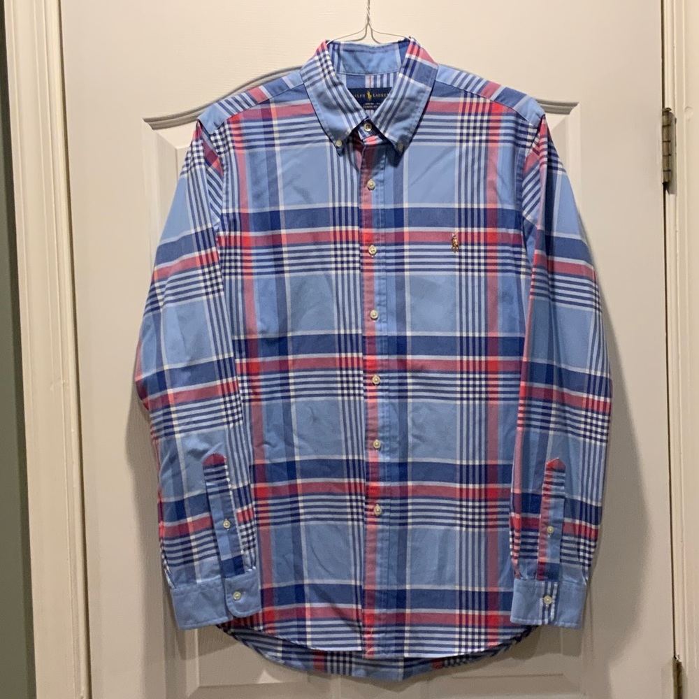 Ralph Lauren Blue and Red Plaid Men's Shirt Size Large Classic Fit